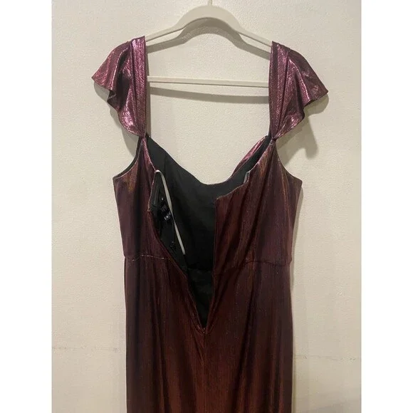 Marchesa Notte Metallic Lame Draped Gown Maxi Dress Women's Size 16 NWOT - Picture 10 of 11